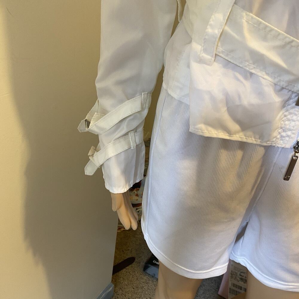 Apart Biker Parachute Jacket Windbreaker Ivory Tie-Belt Woman's Size 2 Full Zip - Picture 9 of 11